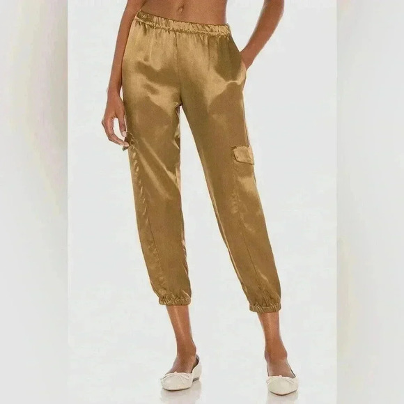 ENZA COSTA Women's Medium Silky Satin Jogger Cargo Pants Bronze Brown Glam 2 - Picture 1 of 14